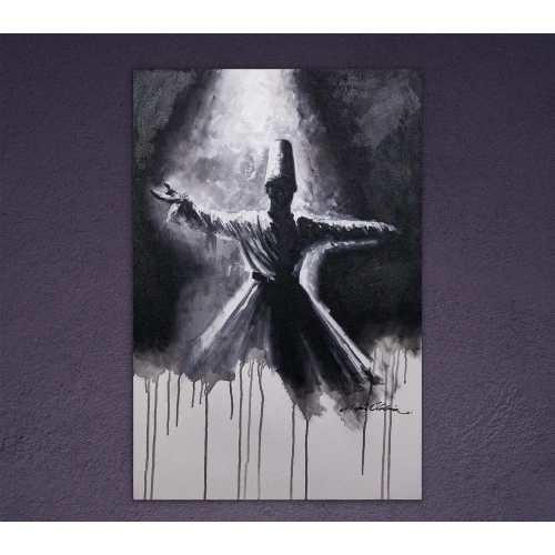 Mevlana Semazen Siyah Beyaz Kanvas Tablo 60x90cm
