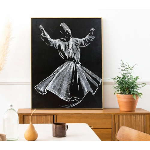 Mevlana Semazen Siyah Beyaz Kanvas Tablo 50x70 cm