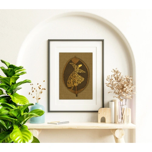 Mevlana Semazen Yaprak Sanatı 19x30 cm