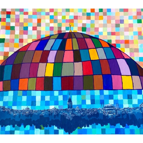 Mozaik Kubbe İstanbul Modern Renkli Tablo 84x84cm