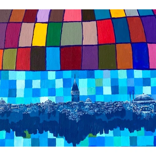 Mozaik Kubbe İstanbul Modern Renkli Tablo 84x84cm