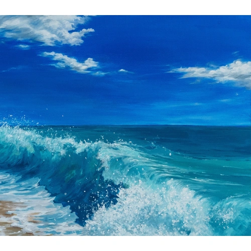 Sahile Vuran Dalgalar Kanvas Tablo 60x140 cm