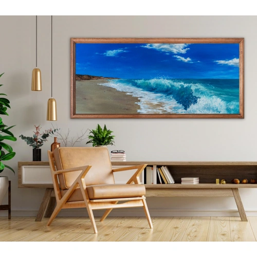 Sahile Vuran Dalgalar Kanvas Tablo 60x140 cm