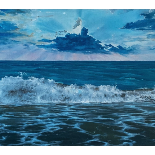Okyanus Dalgaları Mavi Kanvas Tablo 60x140 cm