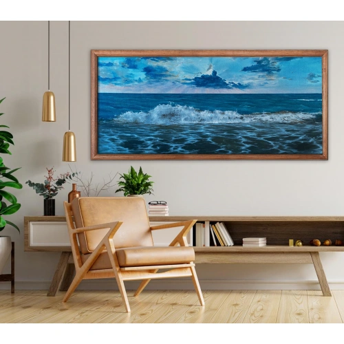 Okyanus Dalgaları Mavi Kanvas Tablo 60x140 cm