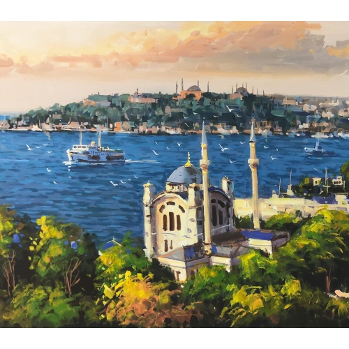 Ortaköy Cami İstanbul Yağlı Boya Tablo 60x140 cm
