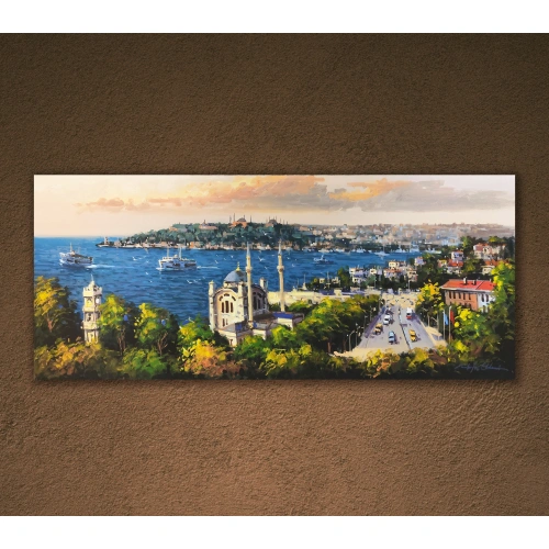 Ortaköy Cami İstanbul Yağlı Boya Tablo 60x140 cm