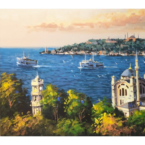 Ortaköy Cami İstanbul Yağlı Boya Tablo 60x140 cm