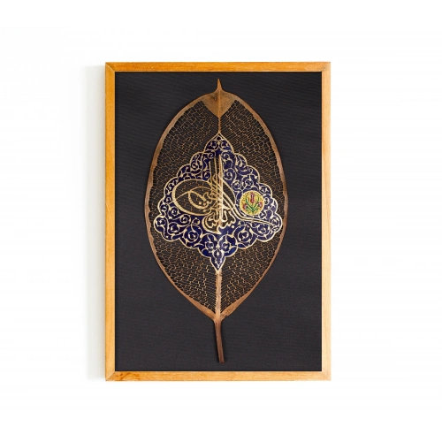 Osmanlı Tuğrası Besmele Yaprak Sanatı Mavi 20x32 cm