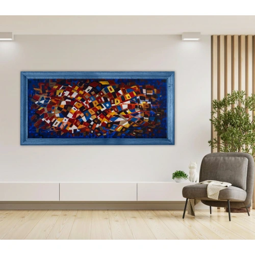 Renkli Abstrakt Modern Kanvas Tablo 60x140 cm
