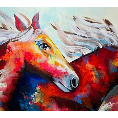 Renkli Atlar Yağlı Boya Tablo 60x140 cm