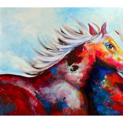 Renkli Atlar Yağlı Boya Tablo 60x140 cm