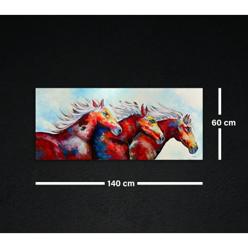 Renkli Atlar Yağlı Boya Tablo 60x140 cm