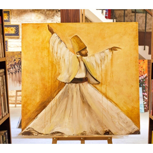 Semazen Derviş Figürlü Yağlı Boya Tablo 100x100 cm