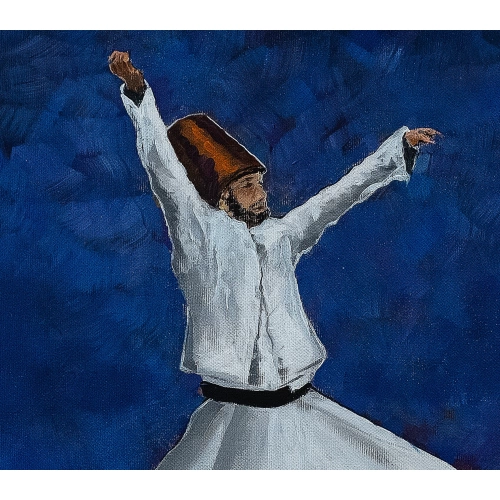 Semazenler Mavi Kanvas Tablo 60x140 cm