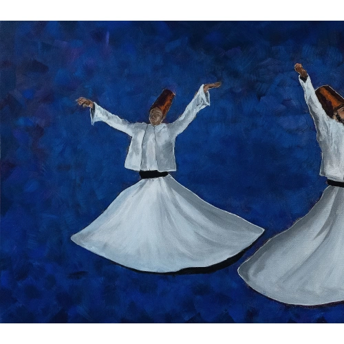 Semazenler Mavi Kanvas Tablo 60x140 cm