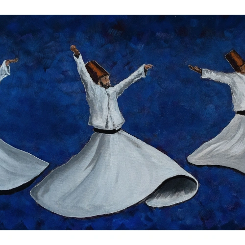 Semazenler Mavi Kanvas Tablo 60x140 cm