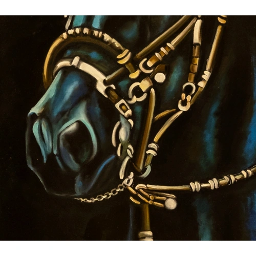 Siyah At Kanvas Tablo 60x140 cm