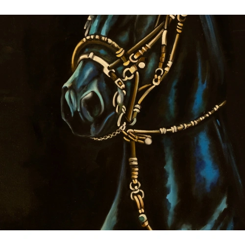Siyah At Kanvas Tablo 60x140 cm