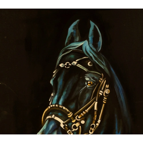 Siyah At Kanvas Tablo 60x140 cm