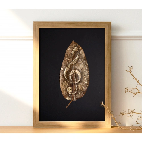 Sol Anahtarı Yaprak Sanatı Hediyelik Ev Dekoru 17x30 cm