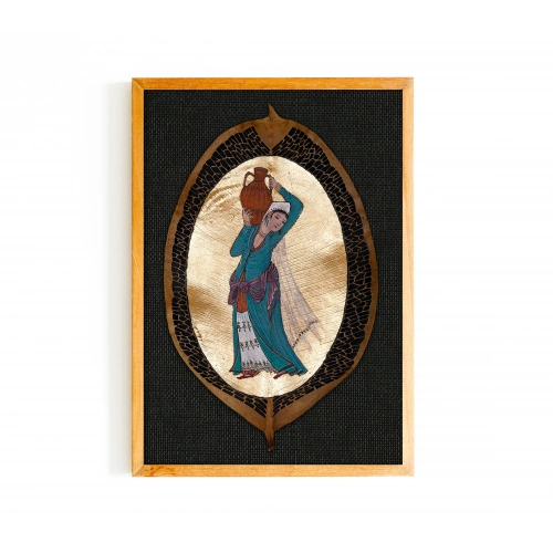 Su Testisi Taşıyan Cariye Yaprak Sanatı 18x30 cm