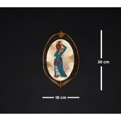 Su Testisi Taşıyan Cariye Yaprak Sanatı 18x30 cm