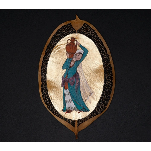 Su Testisi Taşıyan Cariye Yaprak Sanatı 18x30 cm