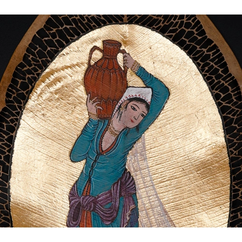 Su Testisi Taşıyan Cariye Yaprak Sanatı 18x30 cm