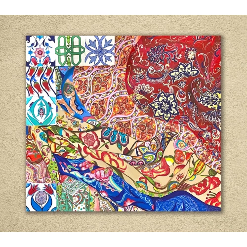 Türk Çini Desenli Etnik Kanvas Tablo 65x71 cm