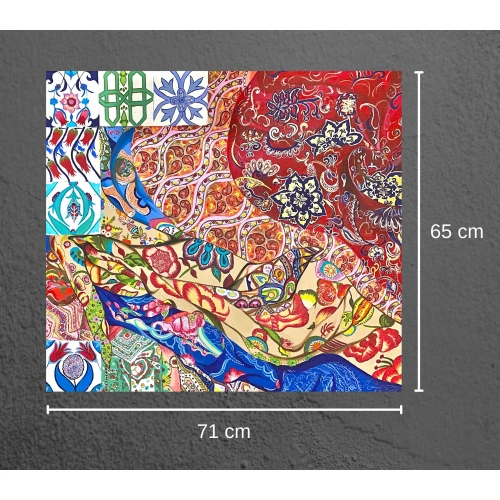 Türk Çini Desenli Etnik Kanvas Tablo 65x71 cm