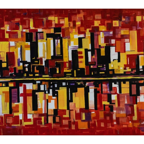 Yansımalar Yağlı Boya Modern Tablo Kırmzı 80x140 cm