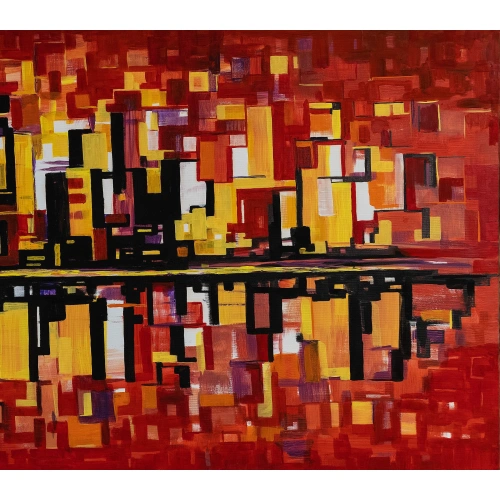 Yansımalar Yağlı Boya Modern Tablo Kırmzı 80x140 cm