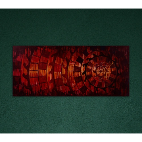 Zamanın Çarkları Kırmızı Kanvas Tablo 60x140 cm