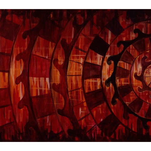 Zamanın Çarkları Kırmızı Kanvas Tablo 60x140 cm