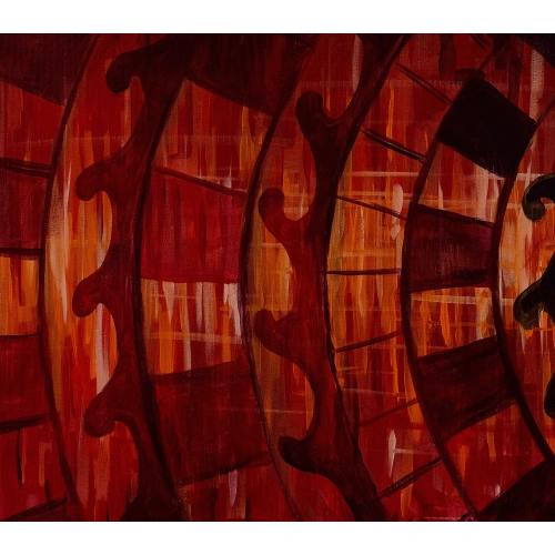Zamanın Çarkları Kırmızı Kanvas Tablo 60x140 cm
