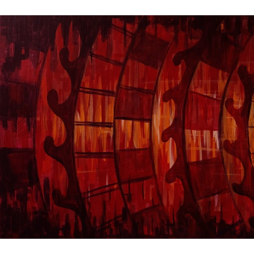 Zamanın Çarkları Kırmızı Kanvas Tablo 60x140 cm