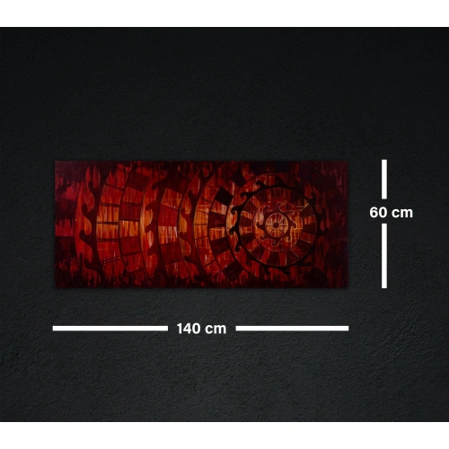 Zamanın Çarkları Kırmızı Kanvas Tablo 60x140 cm