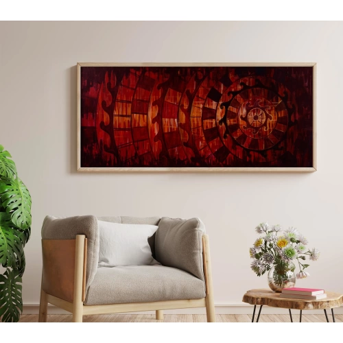 Zamanın Çarkları Kırmızı Kanvas Tablo 60x140 cm