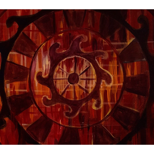 Zamanın Çarkları Kırmızı Kanvas Tablo 60x140 cm