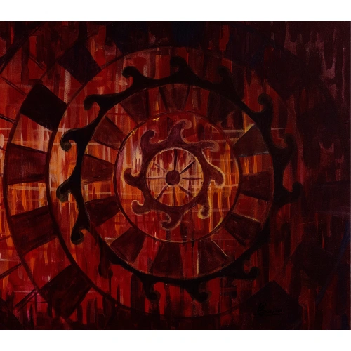 Zamanın Çarkları Kırmızı Kanvas Tablo 60x140 cm