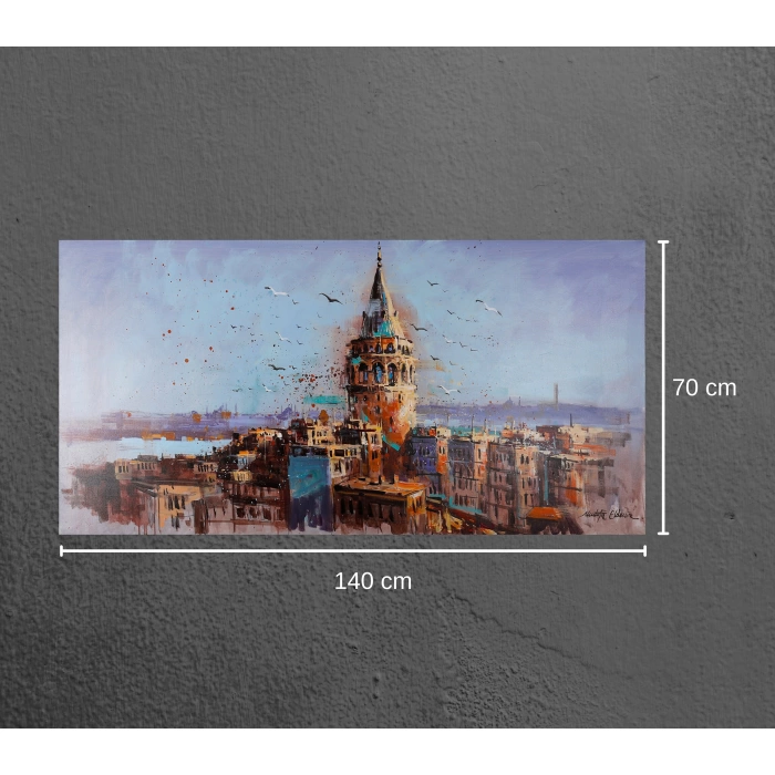 Galata Kulesi İstanbul Yağlı Boya Tablo 70x140 cm