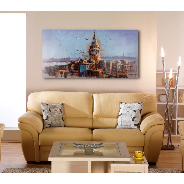 Galata Kulesi İstanbul Yağlı Boya Tablo 70x140 cm