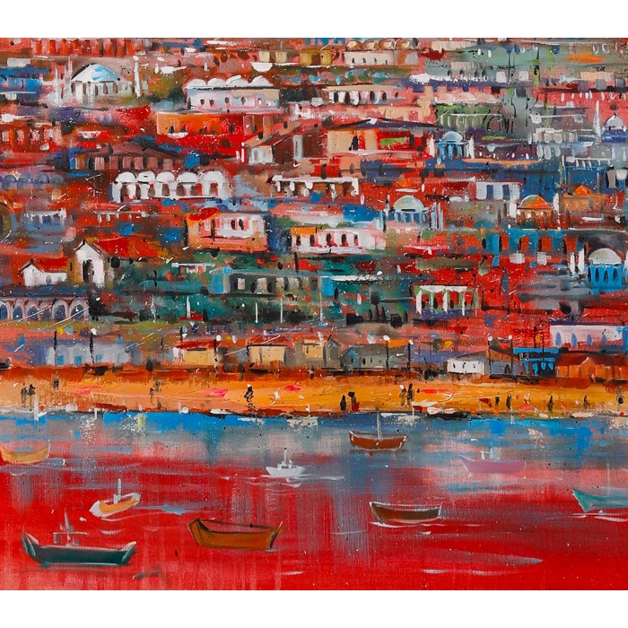 Kırmızı İstanbul Kolajı Tablo 100x100cm