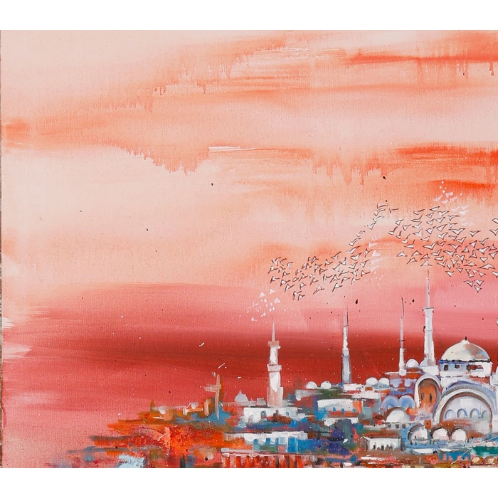 Kırmızı İstanbul Kolajı Tablo 100x100cm