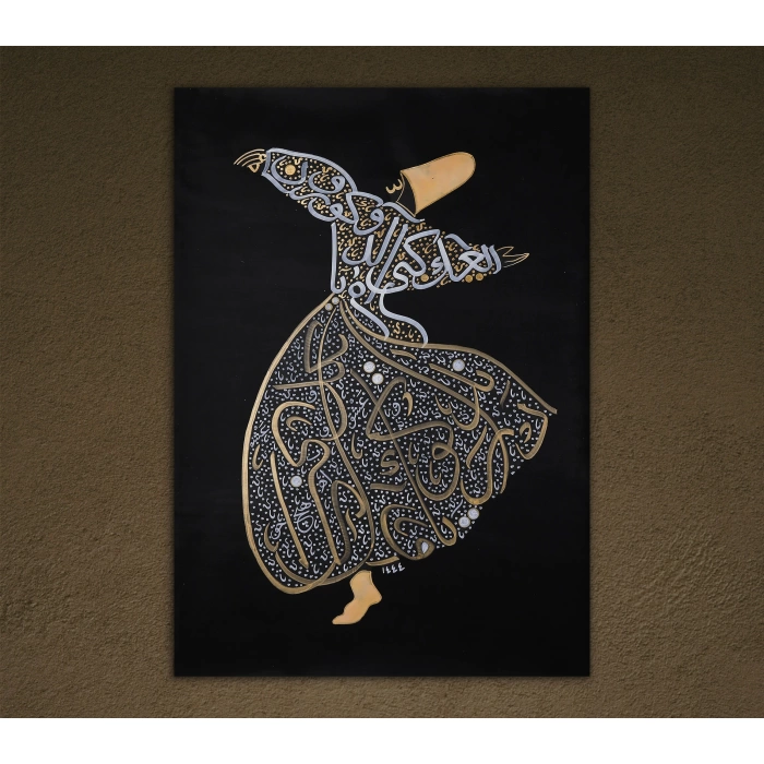 Mevlana Semazen Figürü Altın Varak Tablo 70x110 cm