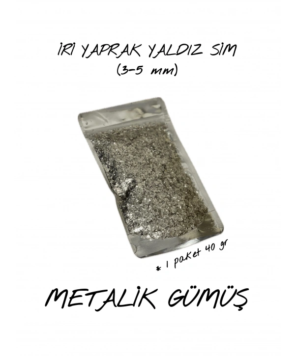 METALİK GÜMÜŞ İRİ YAPRAK YALDIZ SİM (3-5 mm) 40 gr