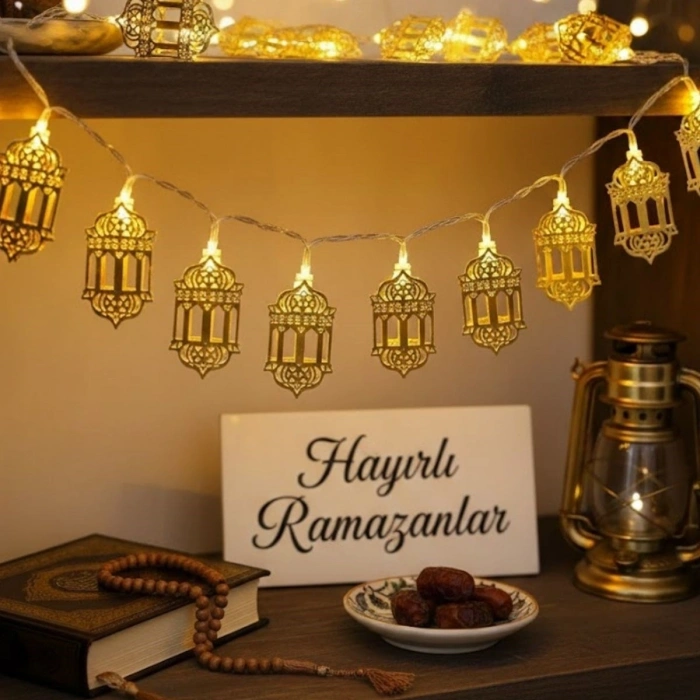 10 Adet Sarkıtlı Ramazan Fenerli LED Işık – Pilli 2 Metre Ramazan Süsü, İslami Dekorasyon, Ev ve Mekanlar İçin Dekoratif Ortam Aydınlatması