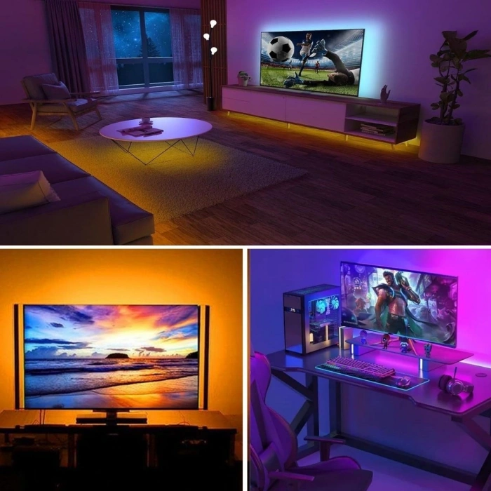 2 Metre Kumandalı USB LED Şerit Işık – Renk Ayarlı Dekoratif Ortam ve Ambiyans Aydınlatması