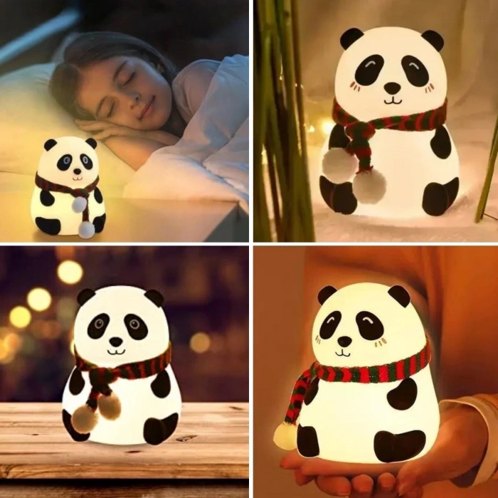 5 Farklı Renk Modlu Panda Figürlü Pofuduk LED Gece ası–Yumuşak Dokulu Çocuk Odası ve Dekoratif Şarjlı Ortam Işığı